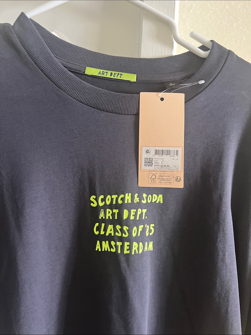 Scotch & Soda Navy Tee with Neon Yellow Graphic
